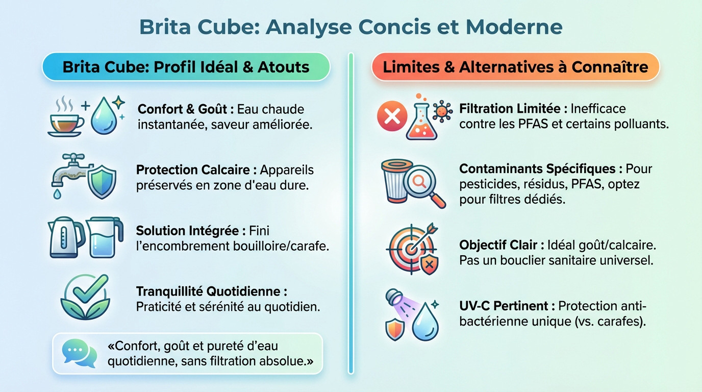 Brita Cube sur un plan de travail de cuisine moderne illustrant la filtration instantanée