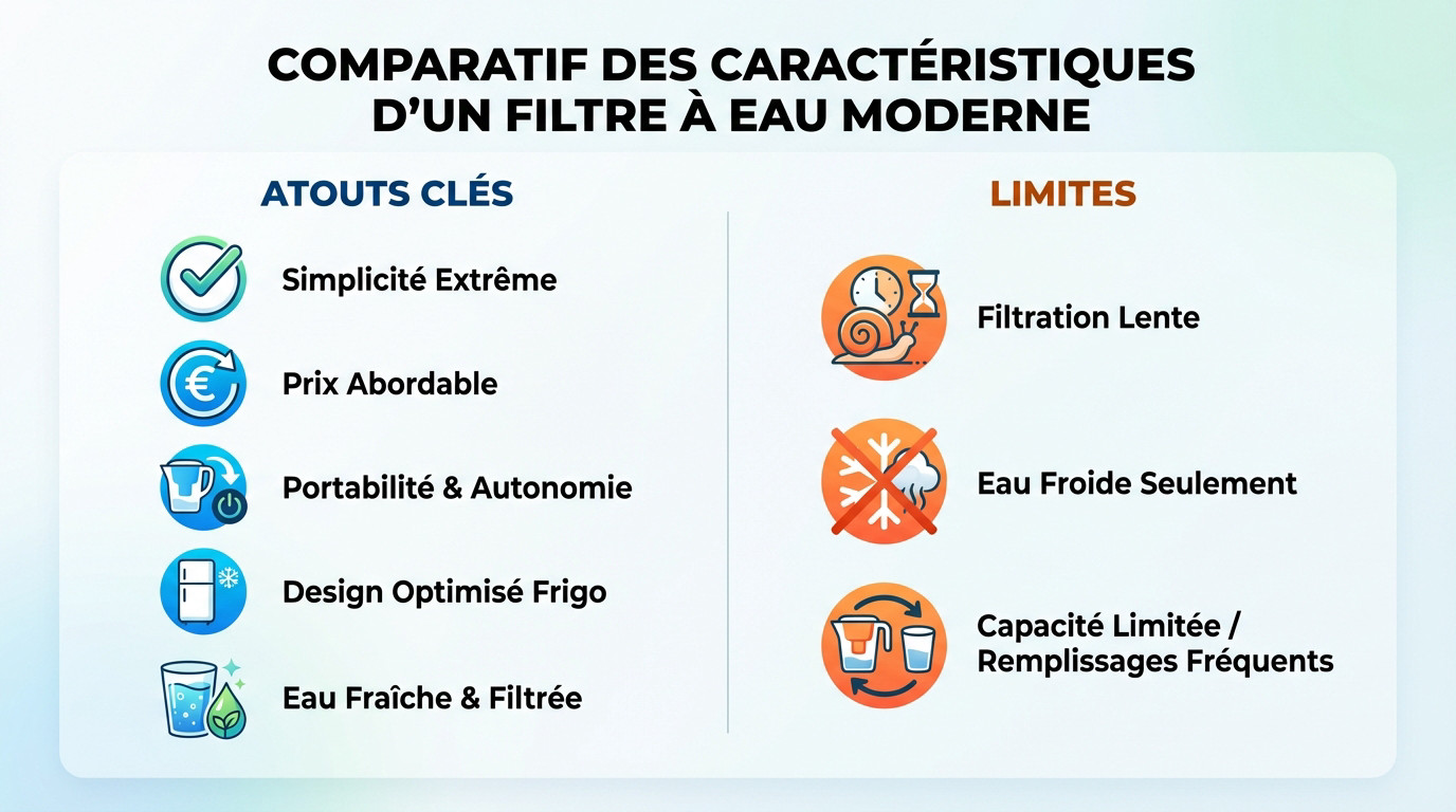 Comparatif visuel des atouts et limites d'une carafe filtrante Brita face aux systèmes modernes