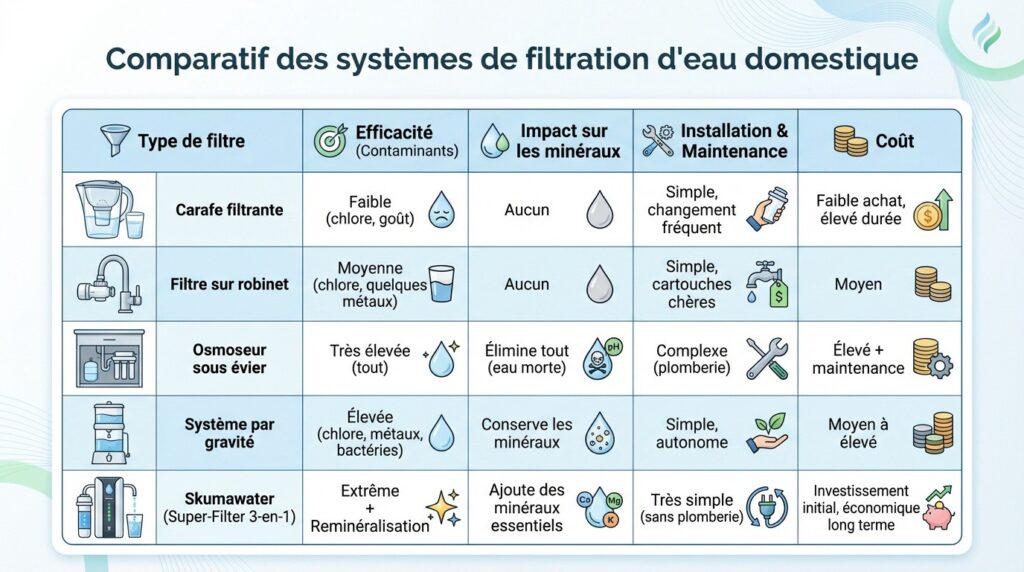 filtre eau pure - Comparatif des solutions de filtration : le vrai du faux