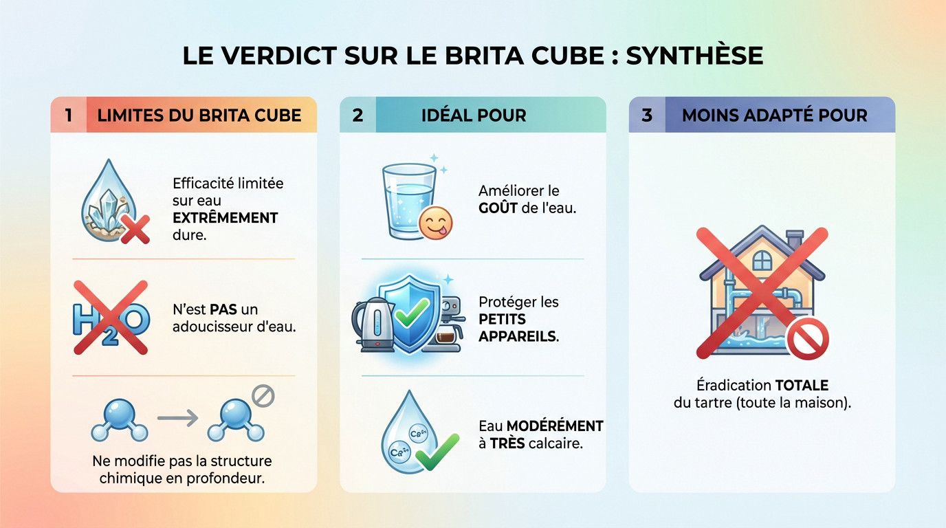 Synthèse de l'efficacité du Brita Cube et de la cartouche Maxtra Pro en zone calcaire