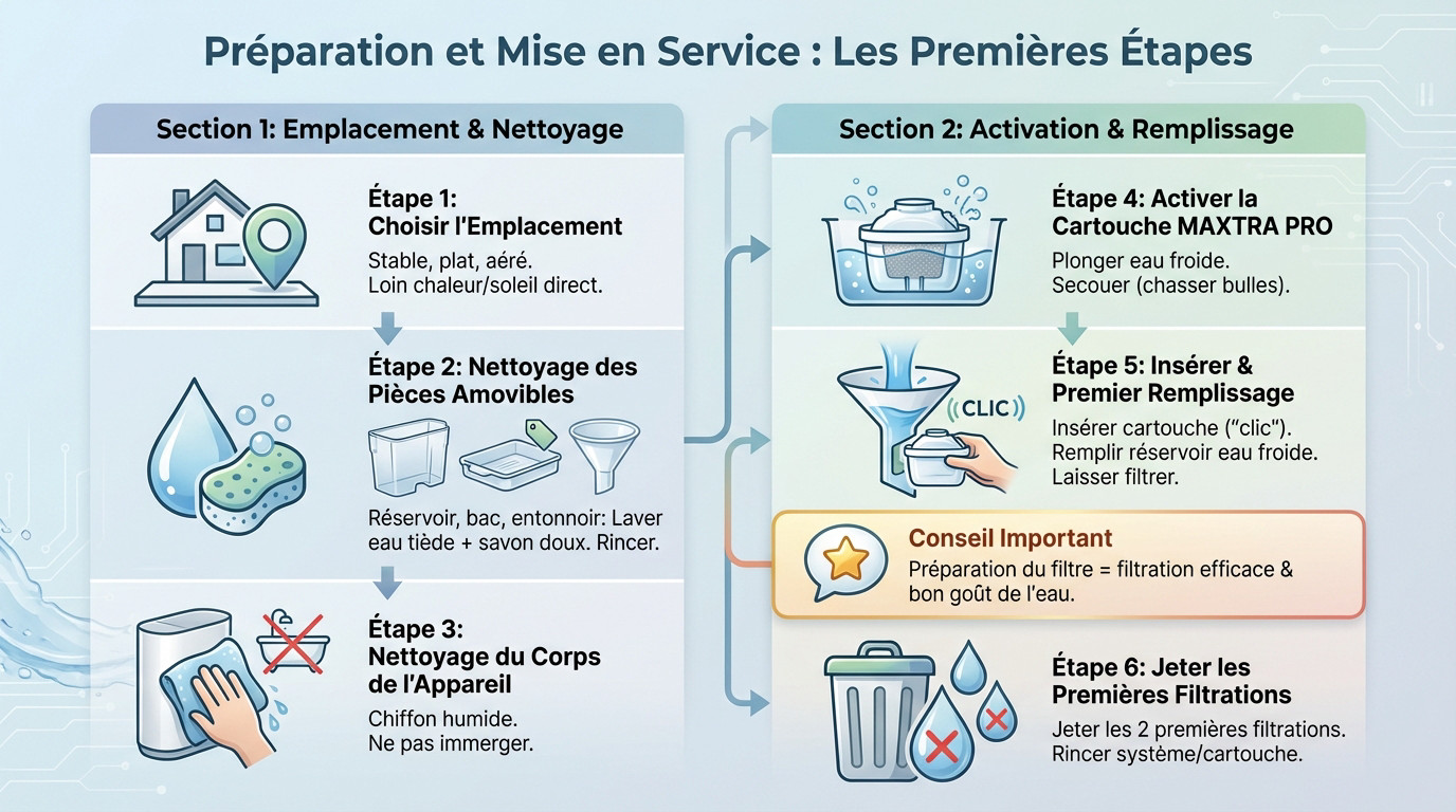Mise en place et préparation du réservoir d'eau pour l'installation du Brita Cube