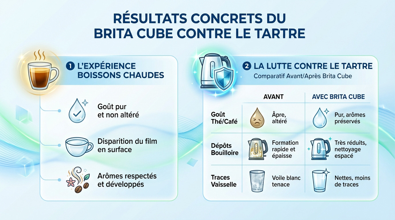 Comparaison de l'efficacité du Brita Cube contre le tartre avec et sans filtration pour des appareils ménagers protégés
