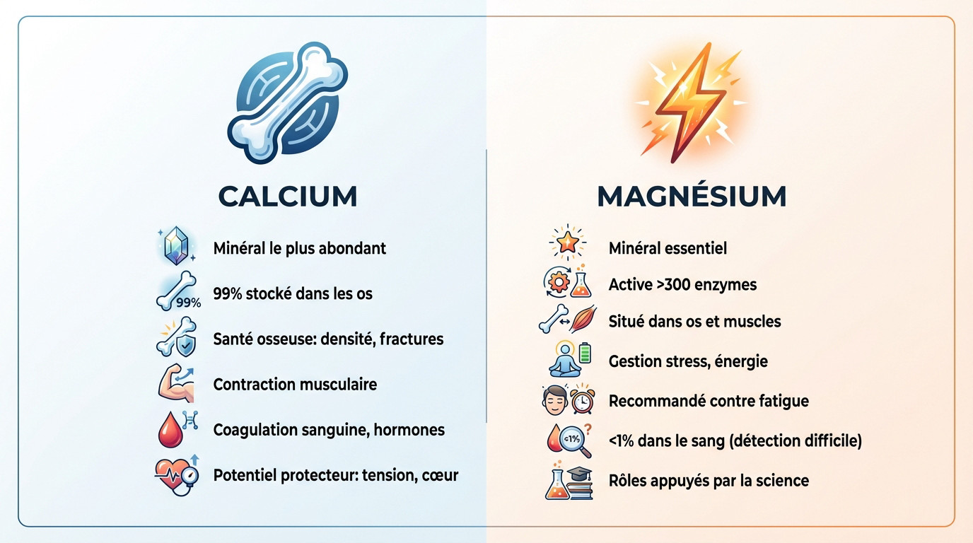 Schéma expliquant les bienfaits du calcium et du magnésium sur le corps humain