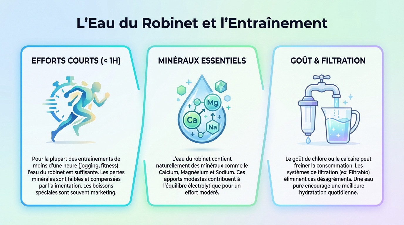 Sportif buvant de l'eau du robinet après un effort physique modéré