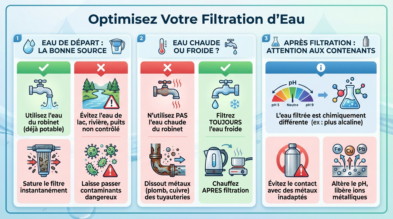 Femme versant de l'eau du robinet dans une carafe filtrante dans une cuisine moderne