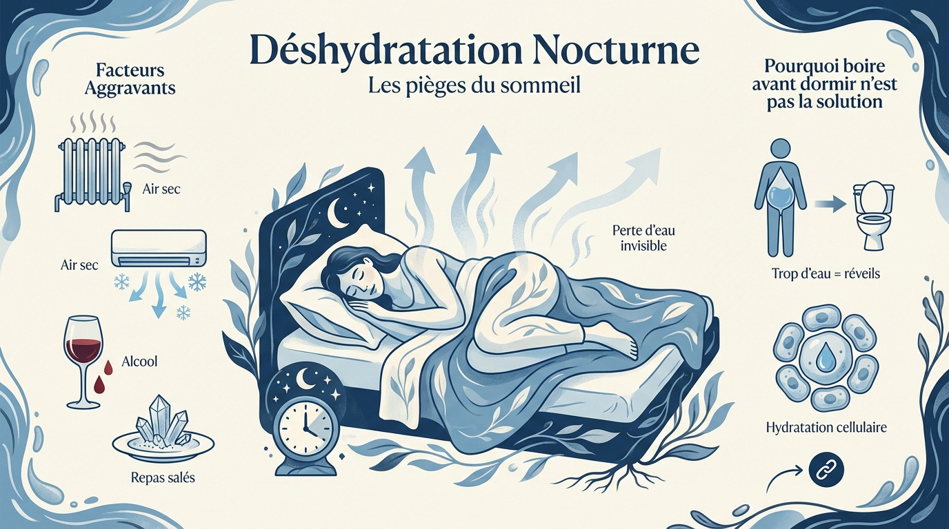 Illustration de la déshydratation nocturne et des troubles du sommeil