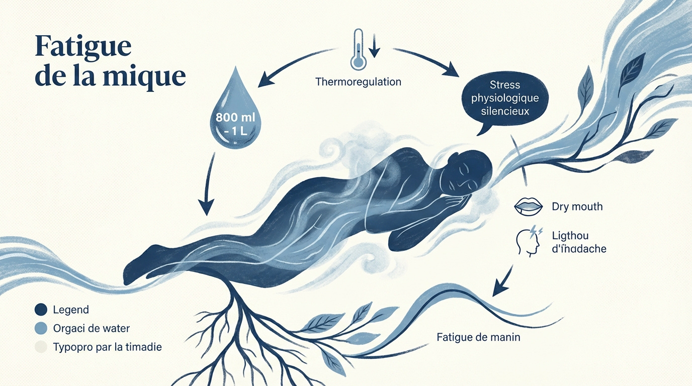 Schéma expliquant le lien entre la déshydratation nocturne et la fatigue au réveil