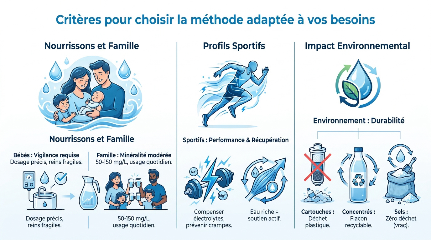 Sélection de méthodes pour reminéraliser l'eau osmosée