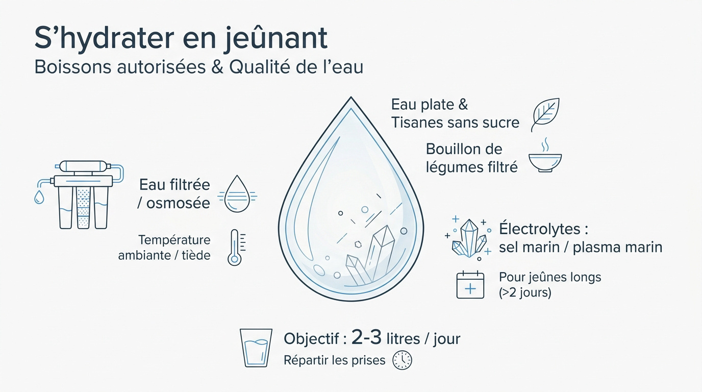 Sélection de boissons autorisées pour l'hydratation pendant le jeûne