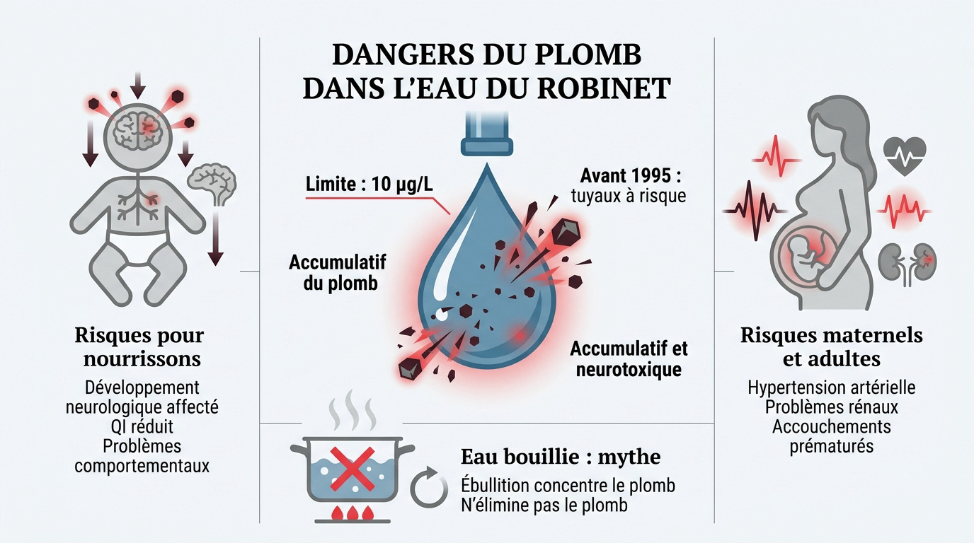 Schéma des dangers du plomb dans l'eau potable pour la santé des enfants