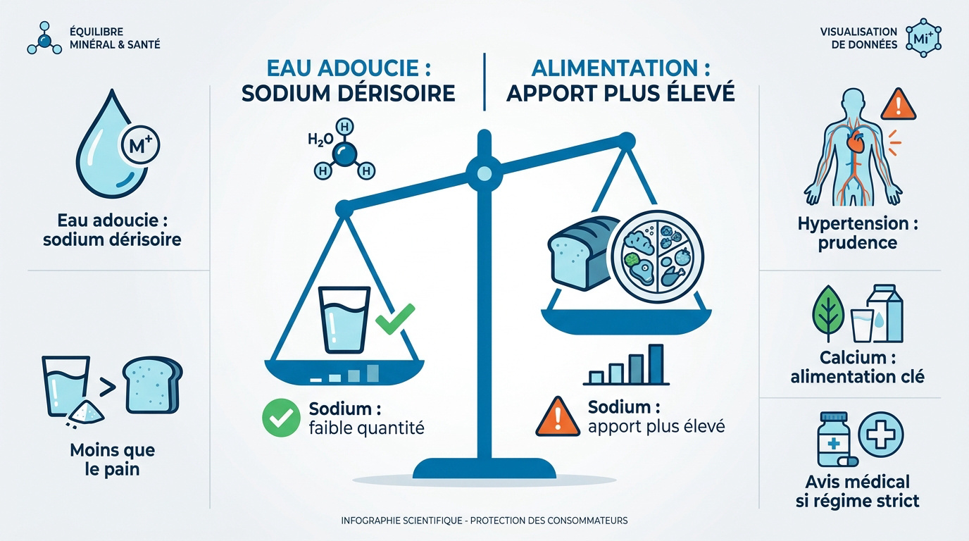 Comparaison de l'apport en sodium entre l'eau adoucie et les aliments courants