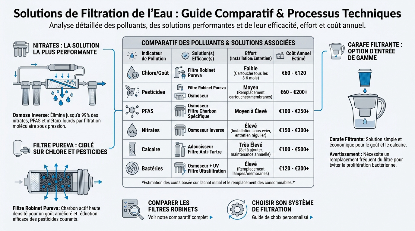 Tableau comparatif des solutions de filtration d'eau pour robinet