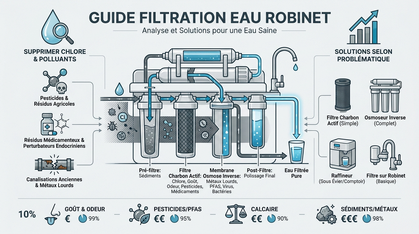 Comparatif des différents systèmes de filtration d'eau pour robinet domestique
