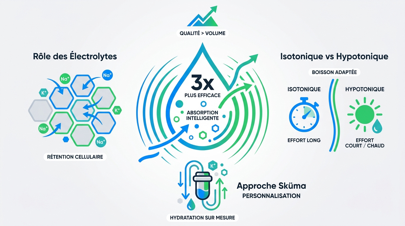 Infographie sur l'hydratation performance et le rôle des électrolytes