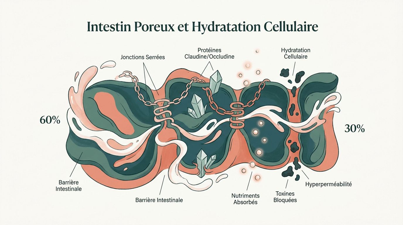 Schéma de la barrière intestinale et des jonctions serrées sous l'influence de l'hydratation