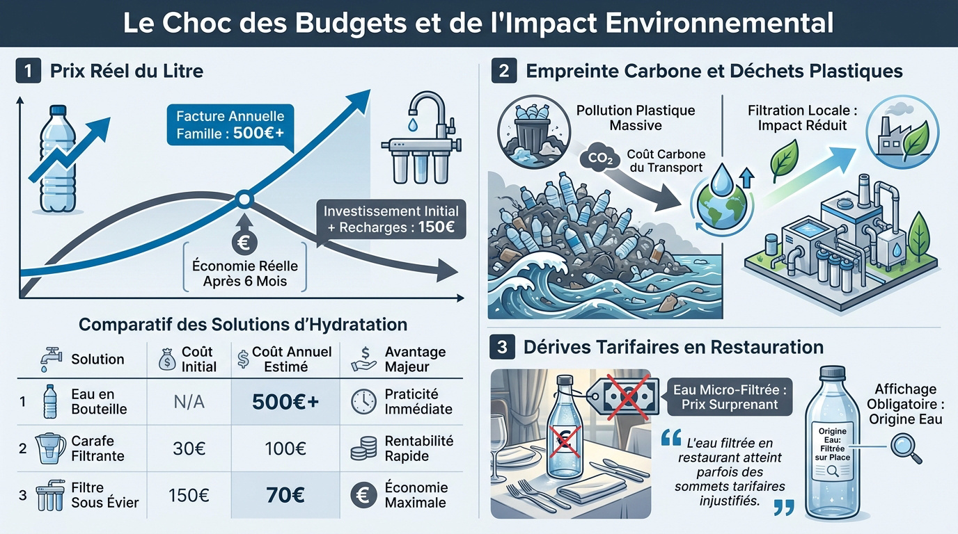 Comparaison budgétaire et écologique entre l'eau minérale en bouteille et les systèmes de filtration domestiques