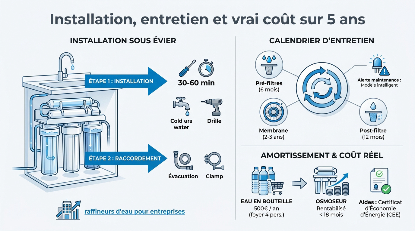 Installation et entretien d'un osmoseur d'eau sous évier