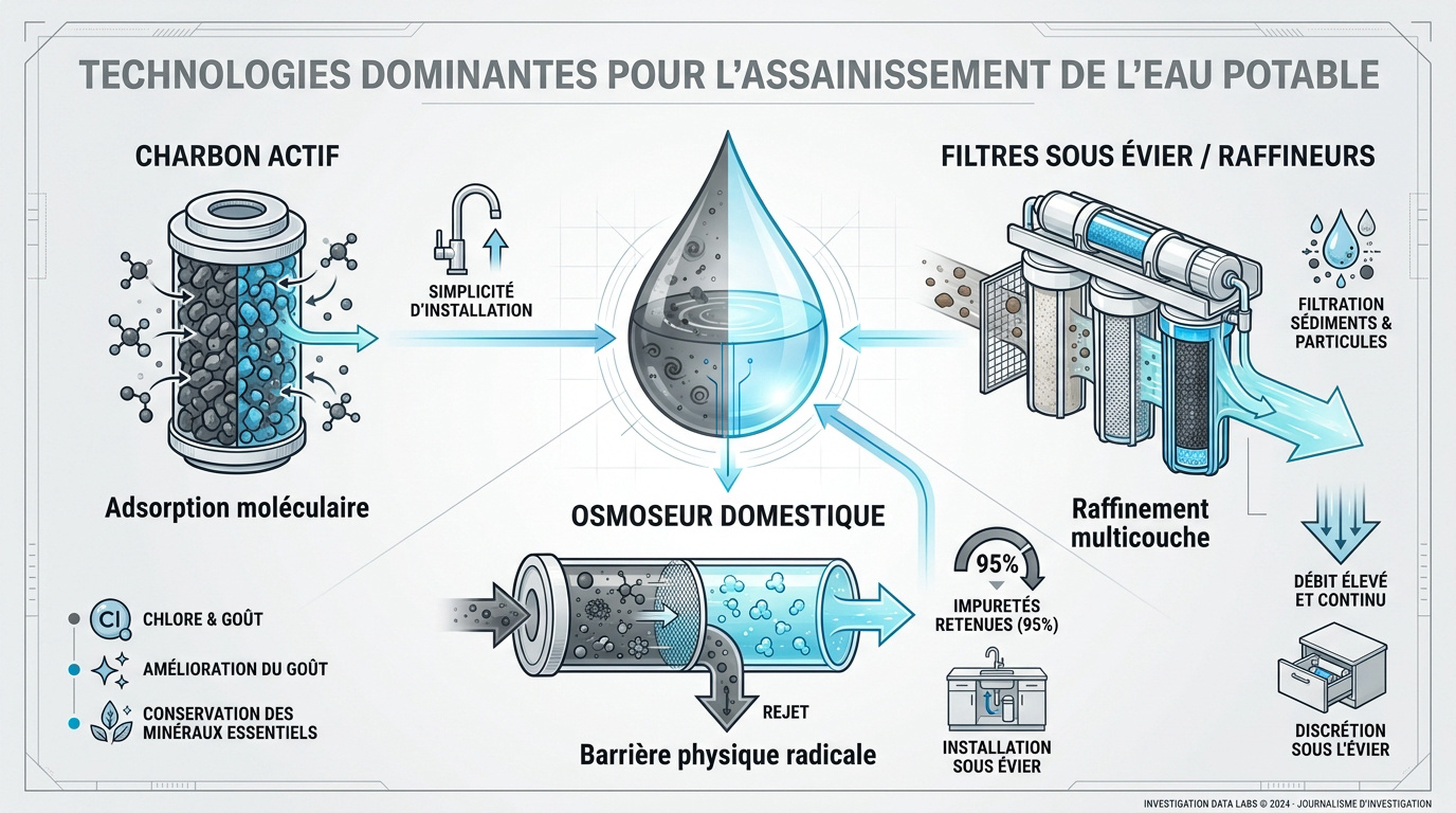 Comparatif des technologies de filtration d'eau domestique entre charbon actif et osmoseur