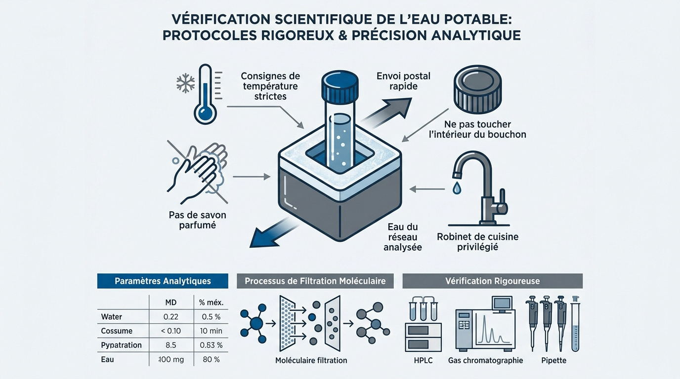 Matériel de prélèvement scientifique pour analyse de la qualité de l'eau potable