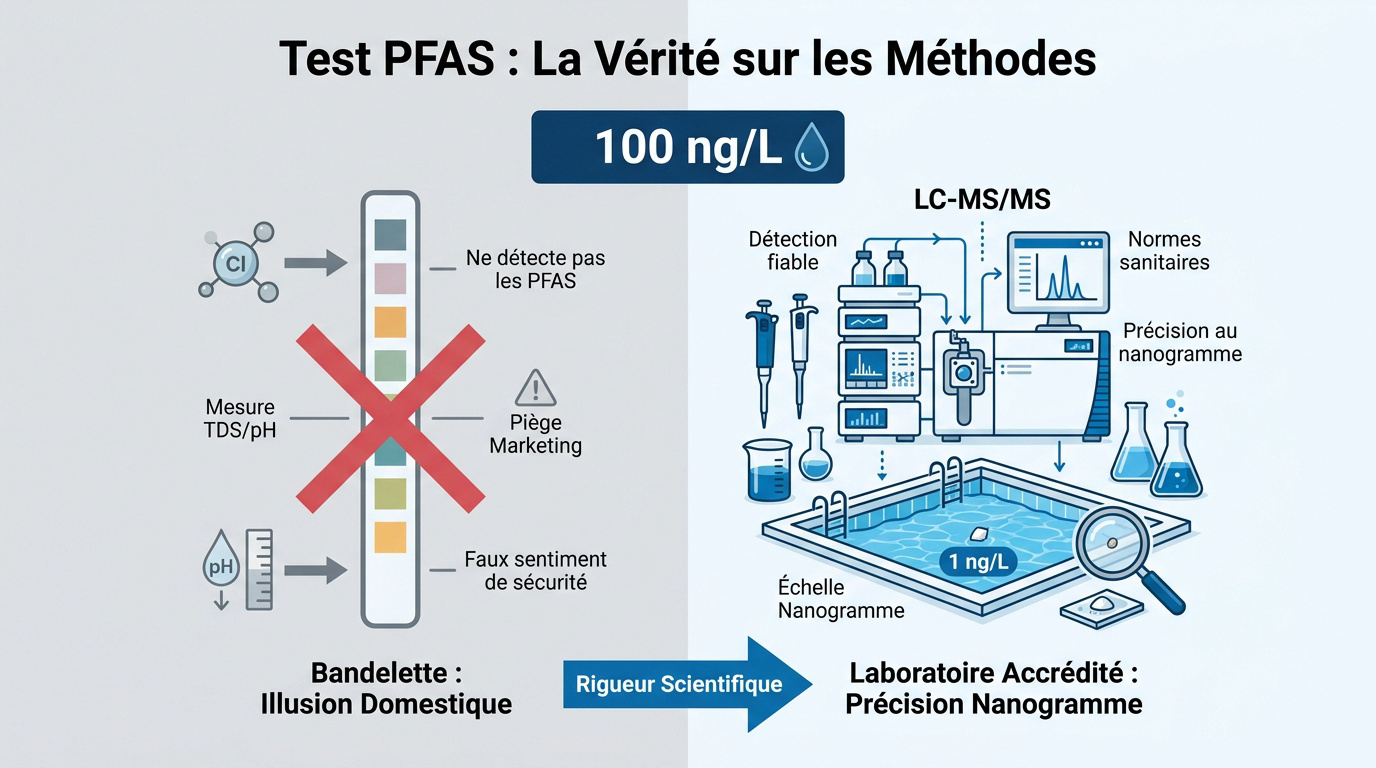 Comparaison entre un test PFAS par bandelette inefficace et une analyse précise en laboratoire