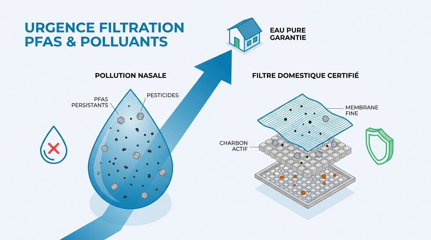 Filtration domestique des polluants éternels et pesticides dans l'eau