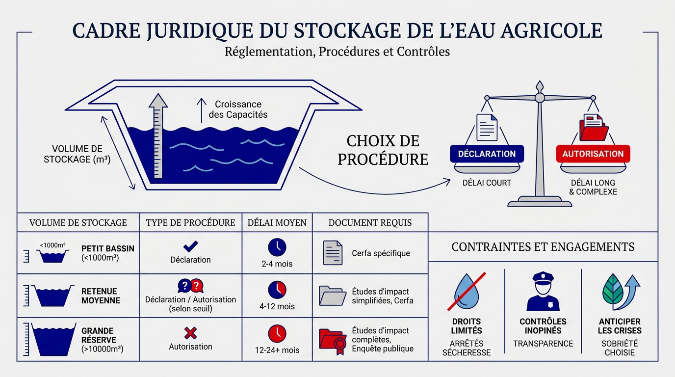 Réglementation et cadre juridique pour le stockage de l'eau agricole en France