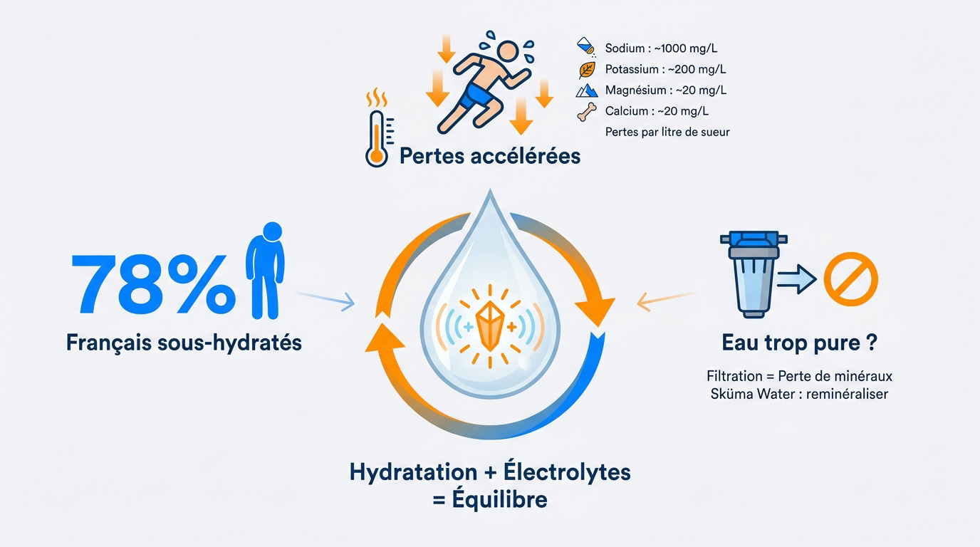 Verre d'eau minéralisée symbolisant l'équilibre entre hydratation et électrolytes essentiels