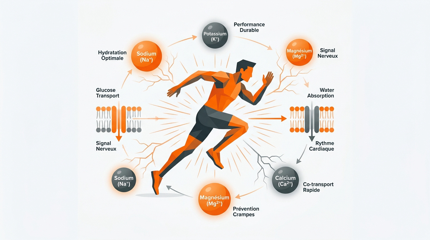 Sportif s'hydratant avec une boisson enrichie en électrolytes durant un effort intense